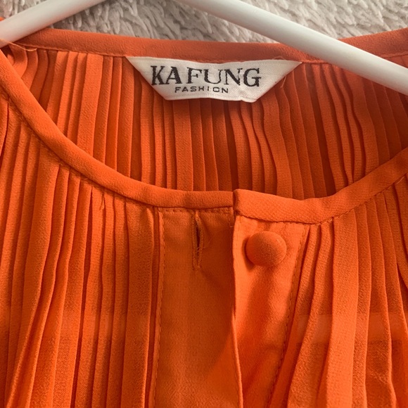 Orange Chiffon Lace Button Up Blouse - Picture 3 of 5